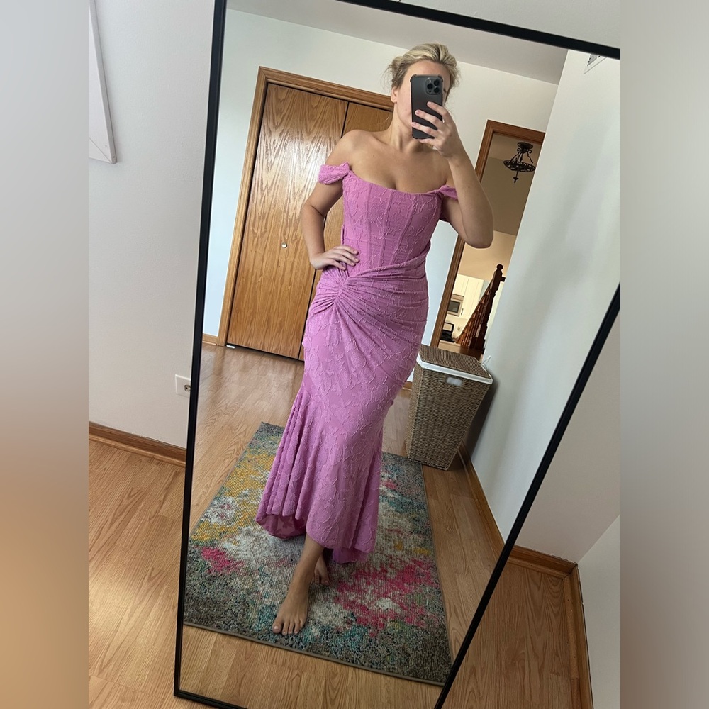 House of CB “Cesca Pink Ruched Off-Shoulder Gown - Picture 7 of 13